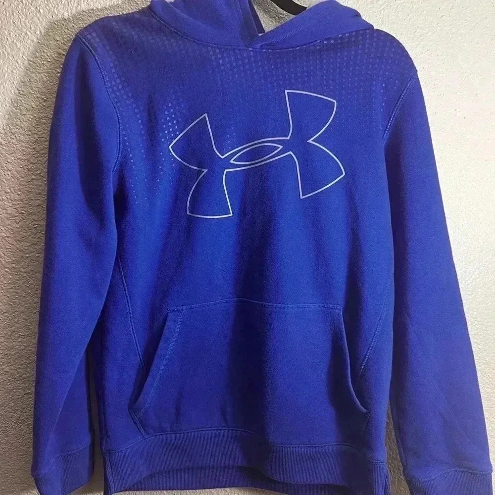 Under Armour Hoodie Boys Sz YLG Blue Pocket Hood Cold Gear